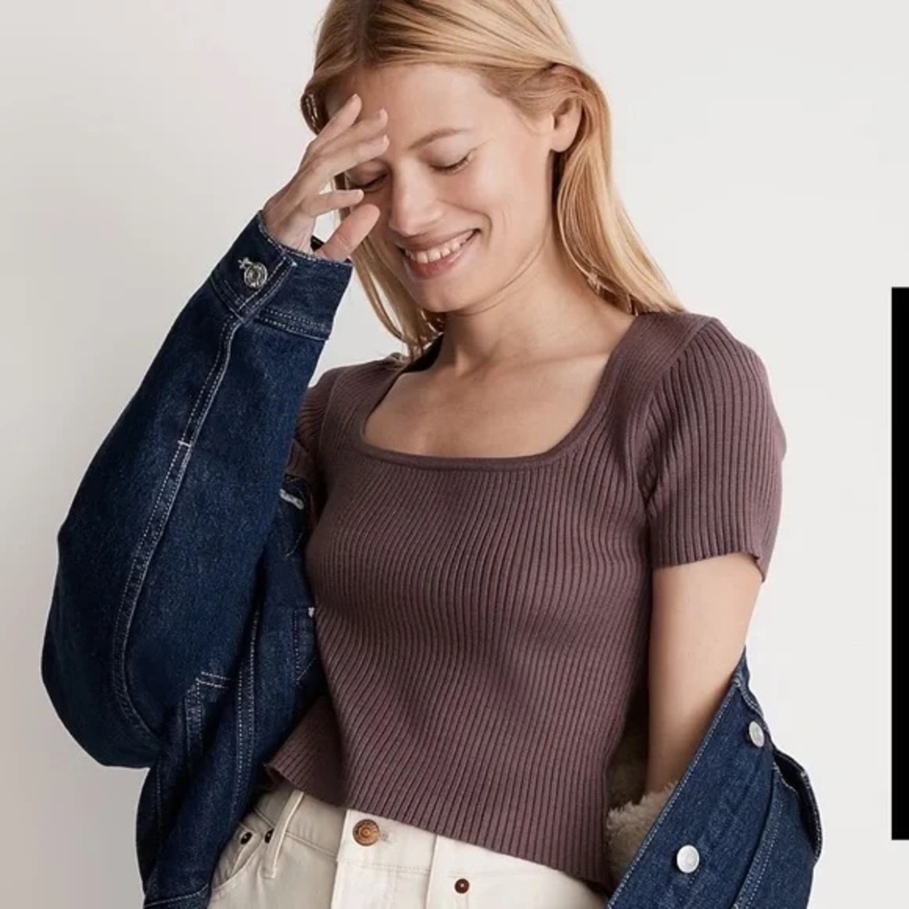 NWT Madewell Square-Neck Crop Sweater Tee in Purple